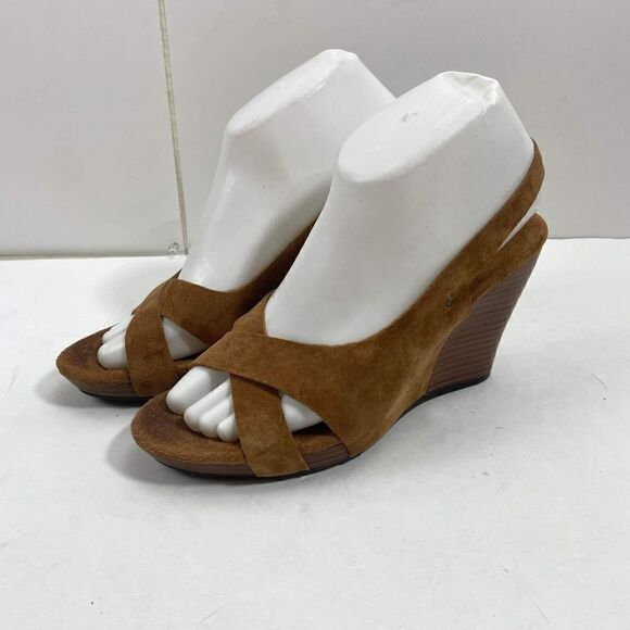 Ugg women's US 6,5 Suede wooden Wedge Hazel Platform Slingback Sandals Shoes - Picture 1 of 13